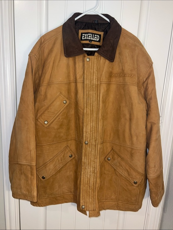 Exelled Other - EUC! Vintage 1990s Bud Light Tan Leather Work Jacket by Excelled - Size 2X